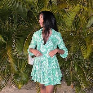 Printed Mini Dress in green from Zara